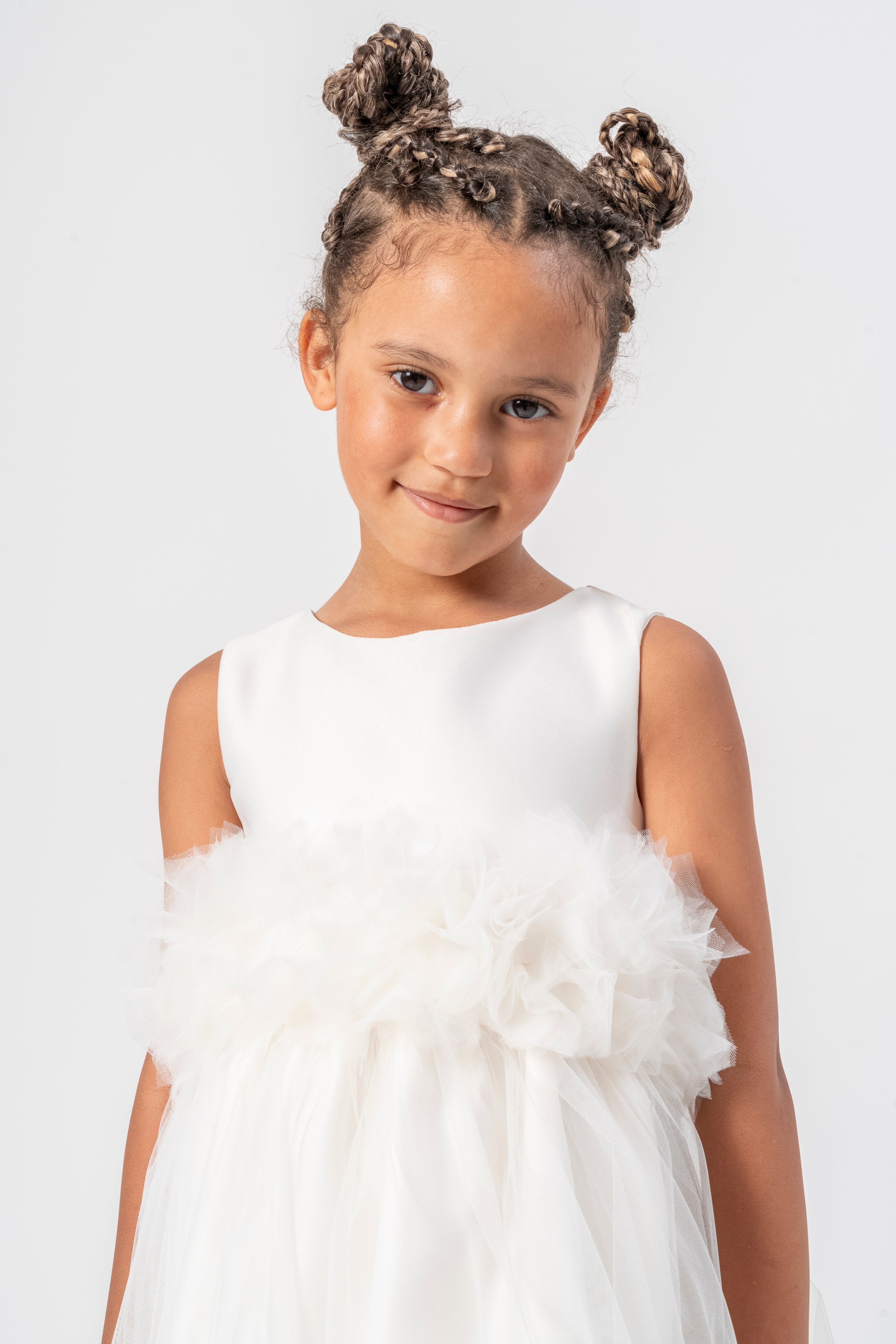 Abito Bianco Bambina Tulle e Fiori