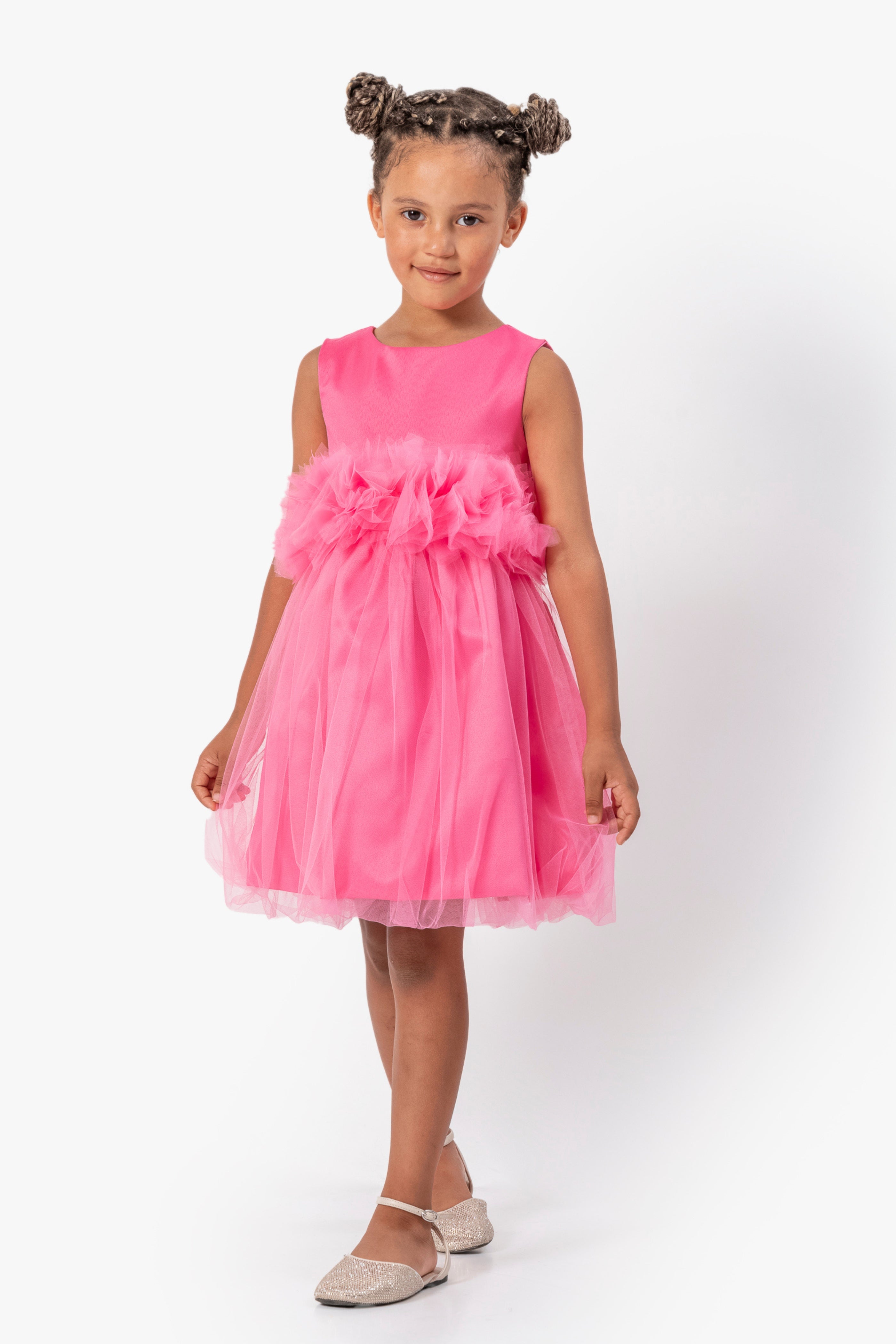 Abito Fucsia Bambina Tulle e Fiori