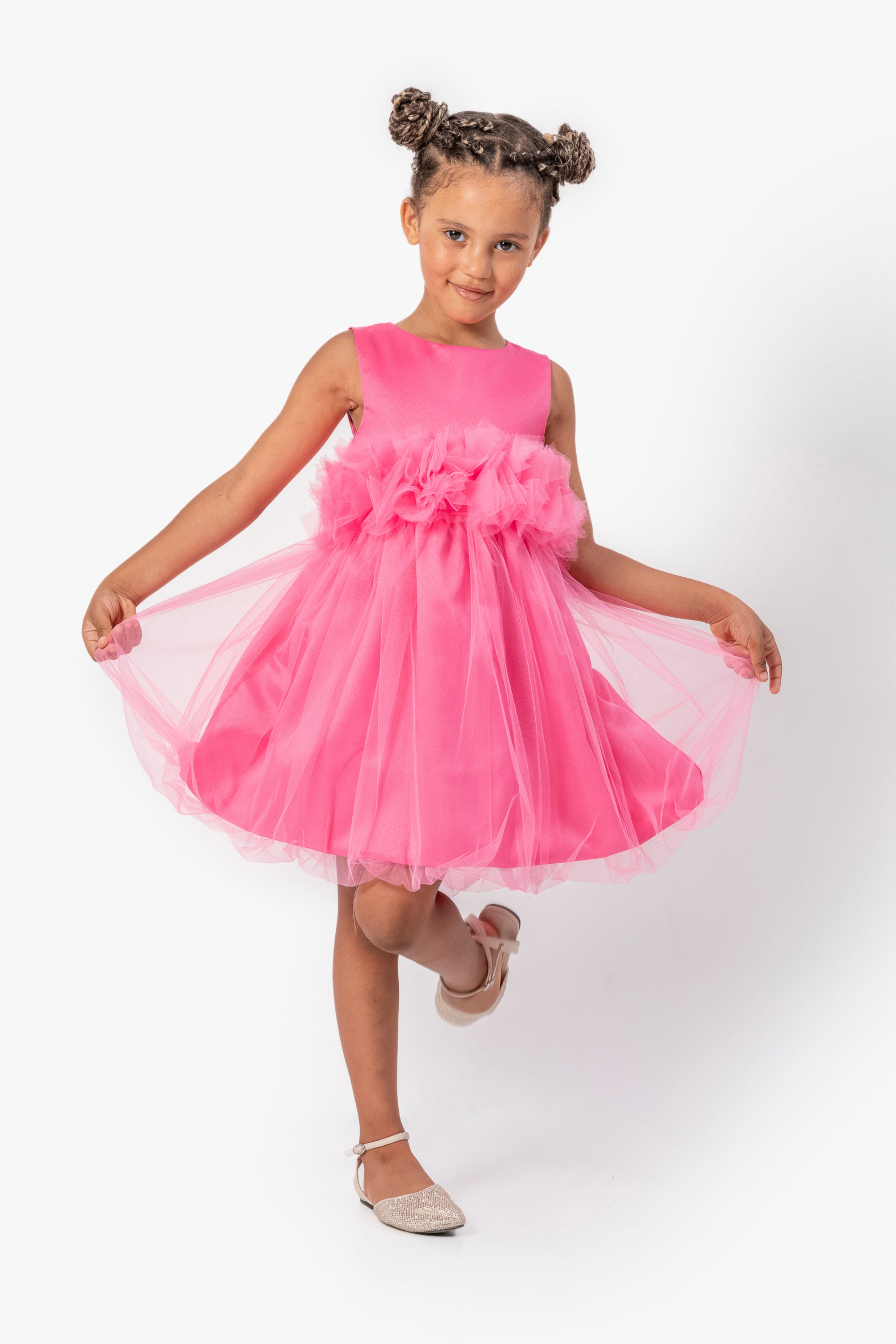 Abito Fucsia Bambina Tulle e Fiori