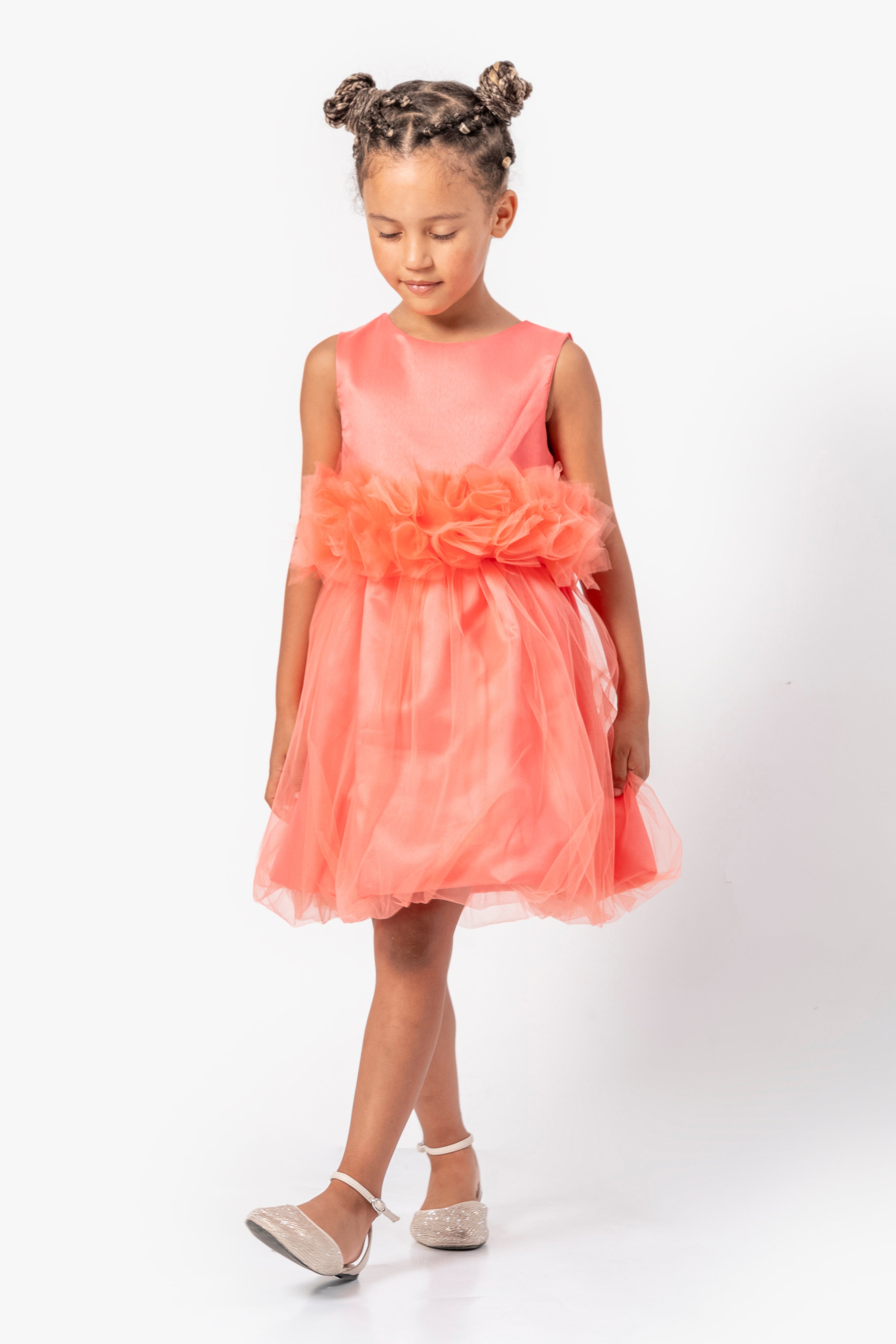 Abito Arancio Bambina Tulle e Fiori