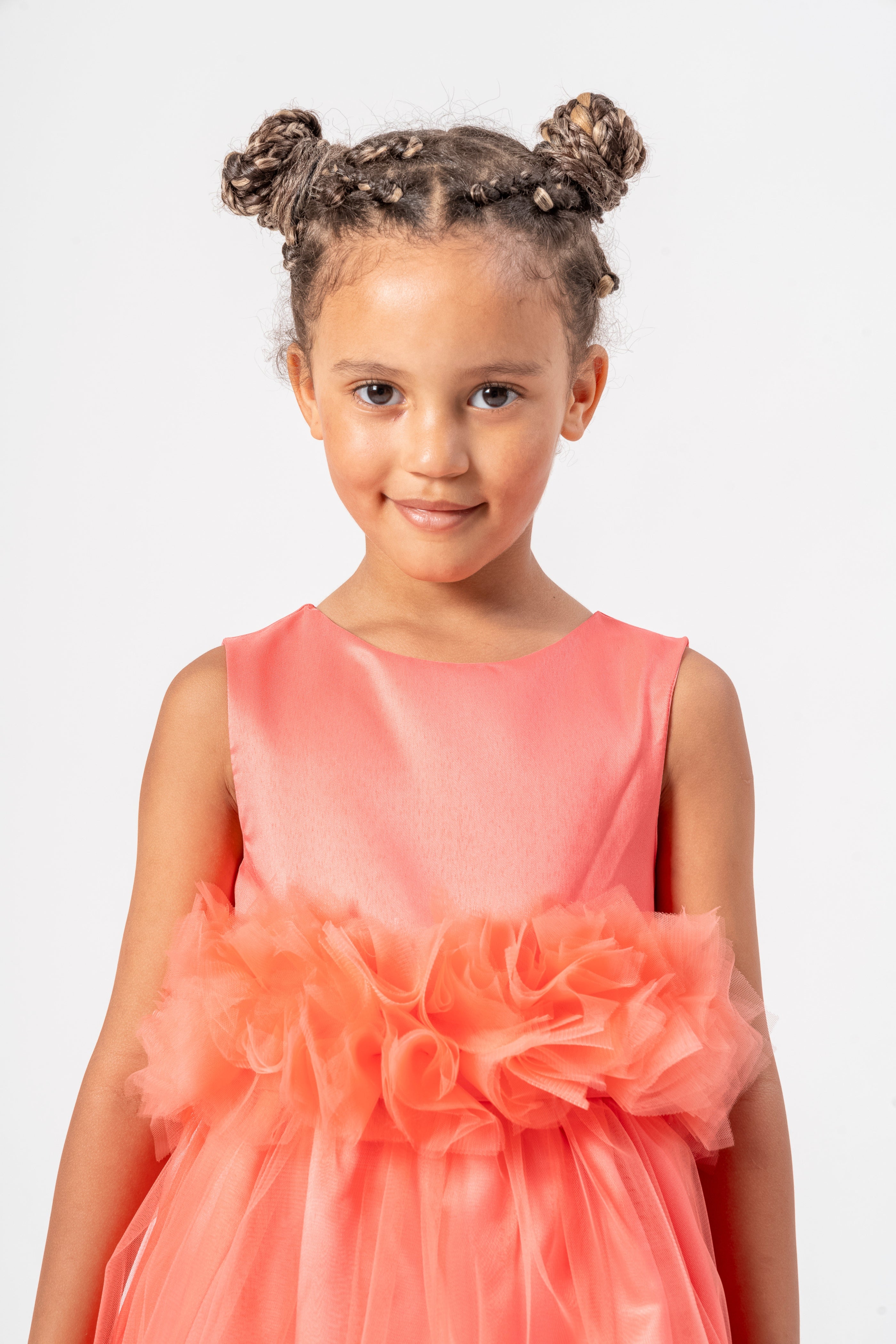 Abito Arancio Bambina Tulle e Fiori