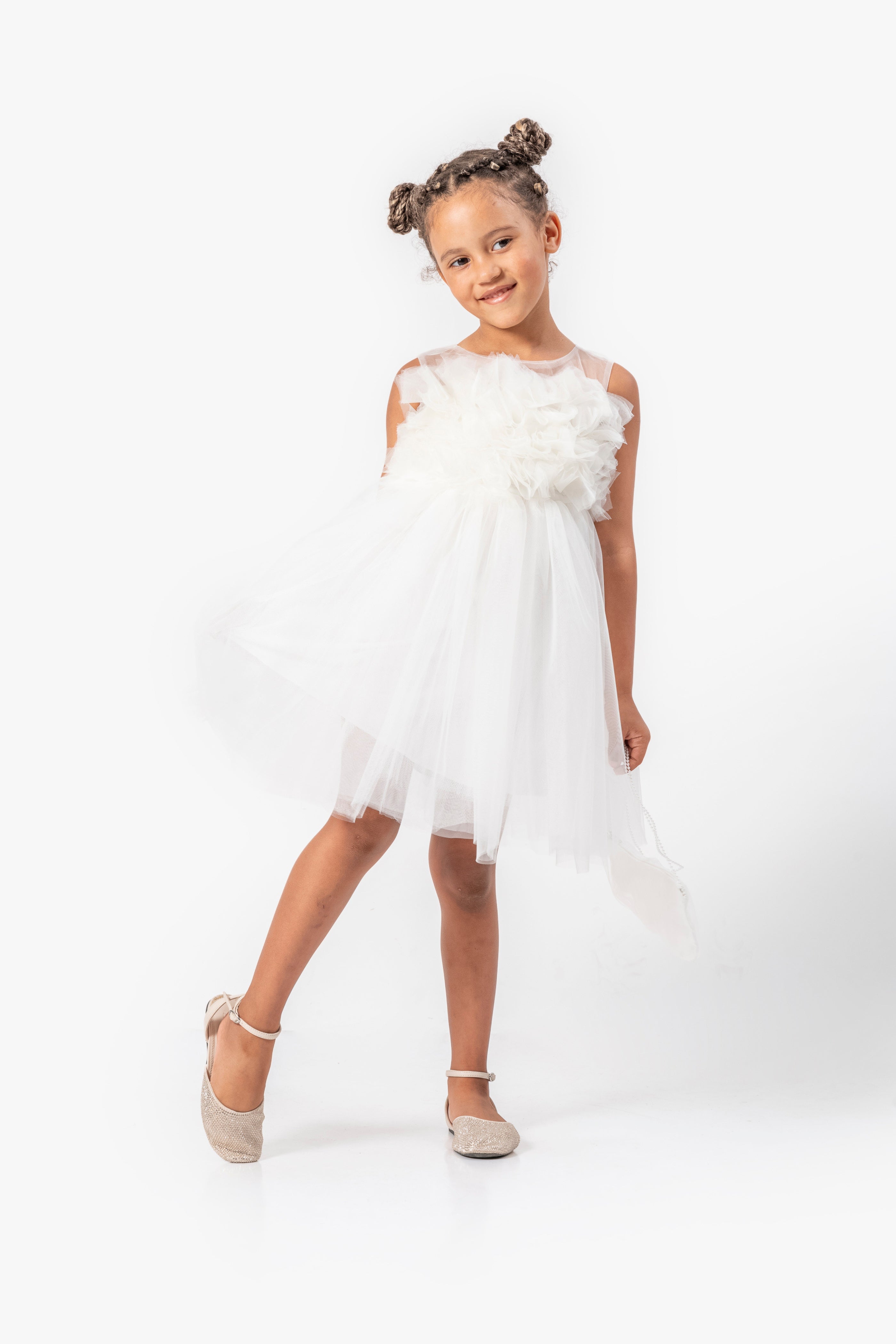 Abito Bianco Bambina Tulle Bubble