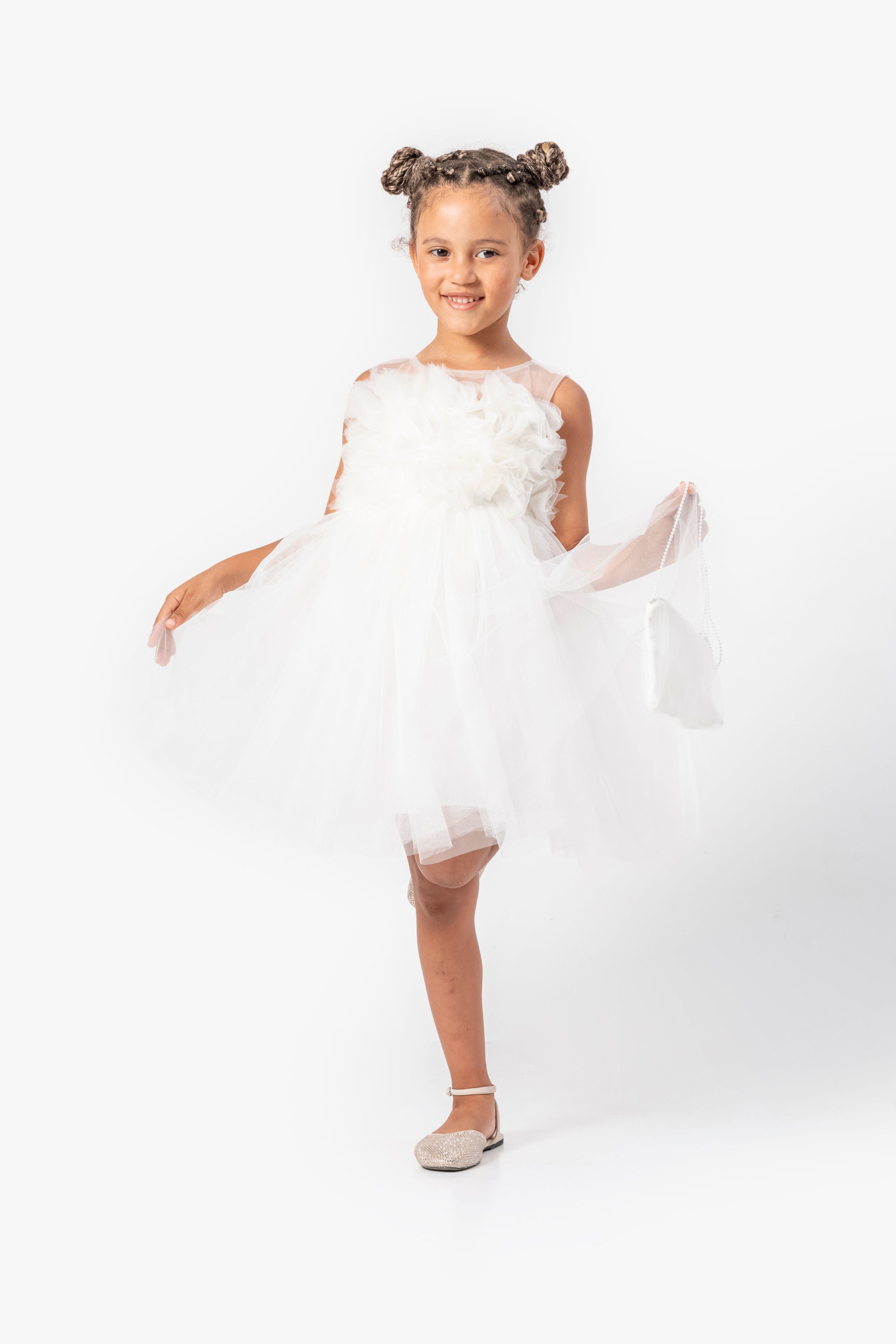 Abito Bianco Bambina Tulle Bubble