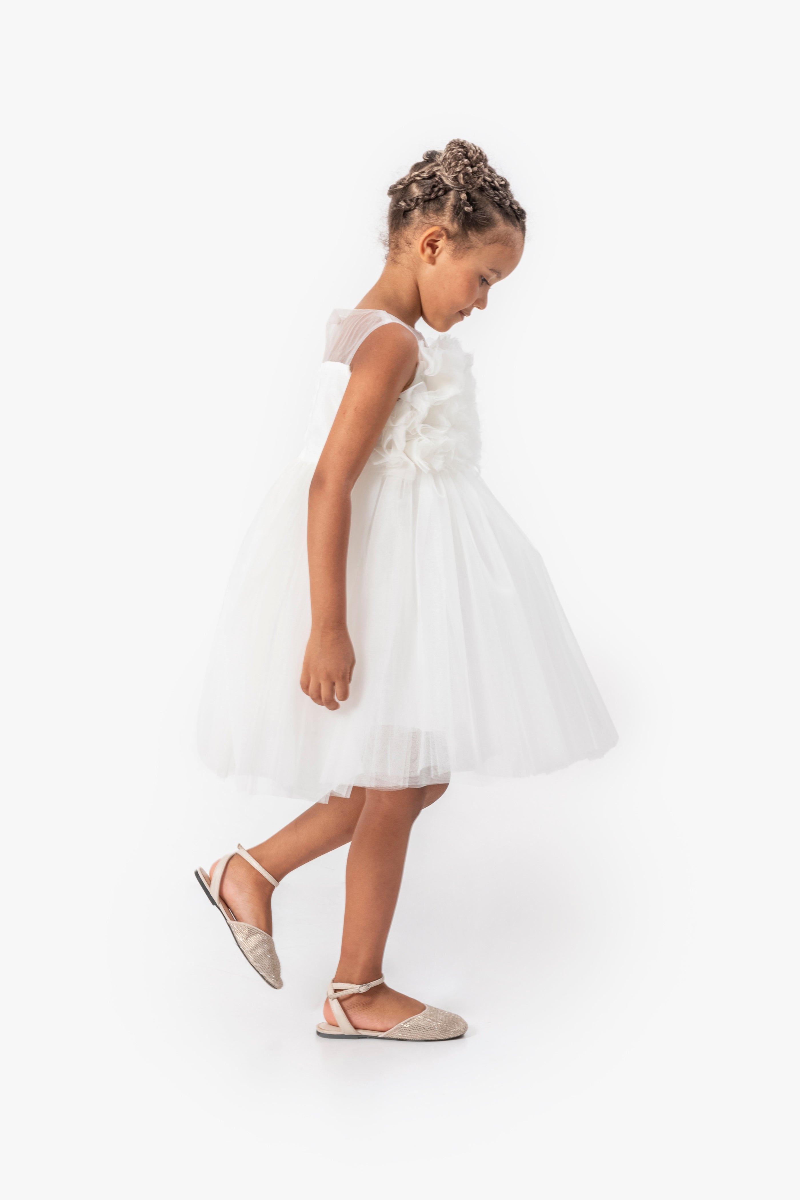 Abito Bianco Bambina Tulle Bubble