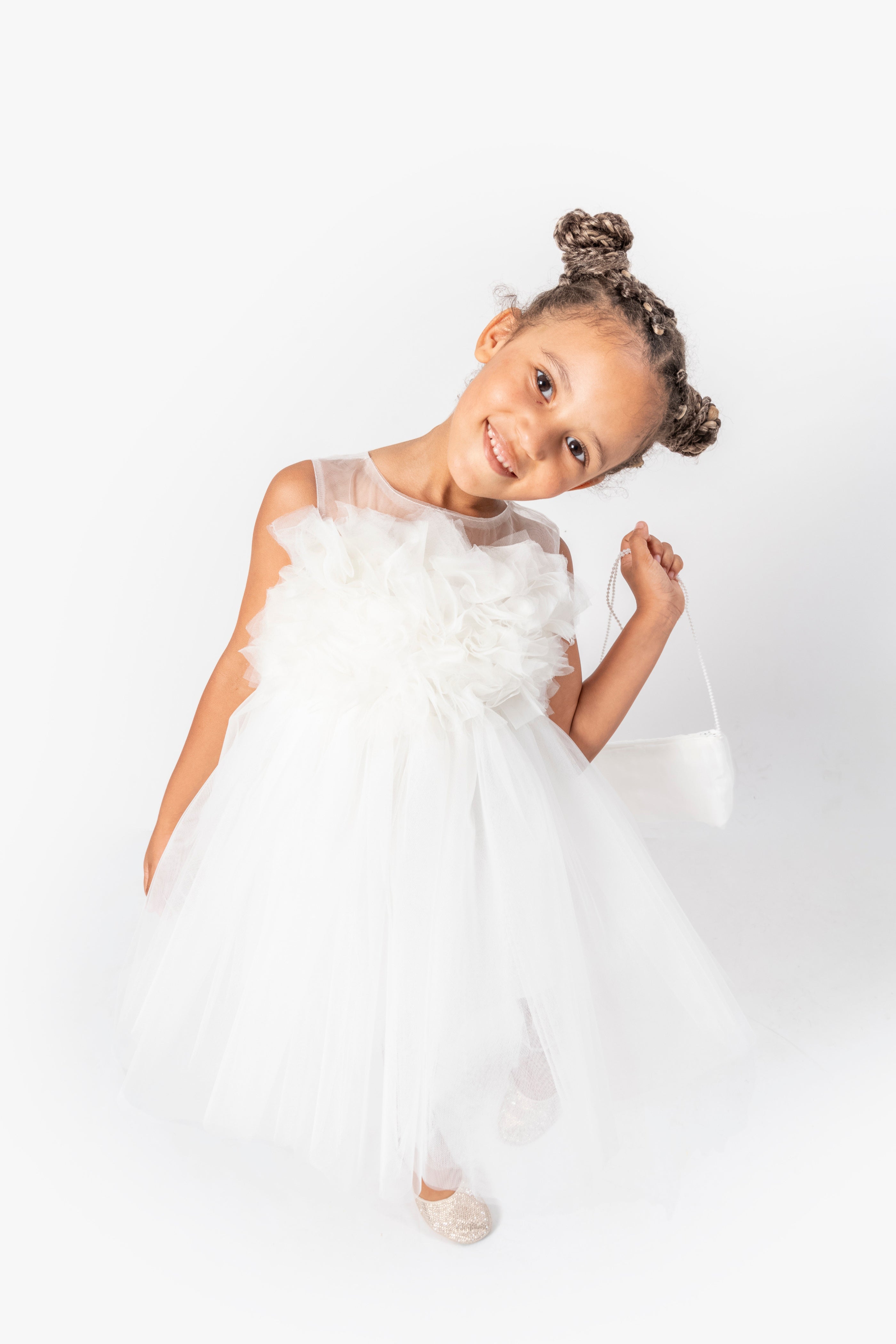 Abito Bianco Bambina Tulle Bubble