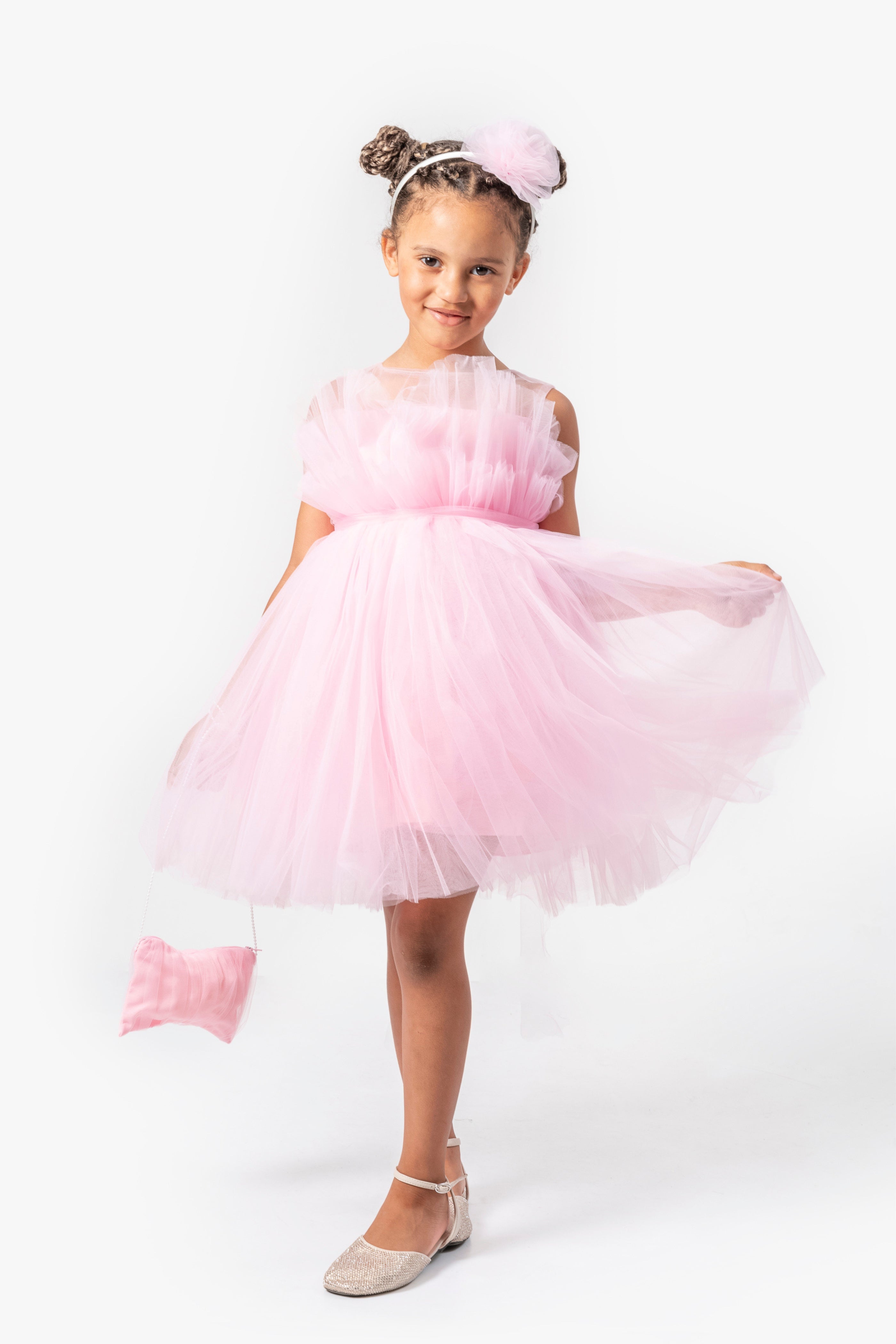 Cerchietto Bambina Rosa Fiore Tulle