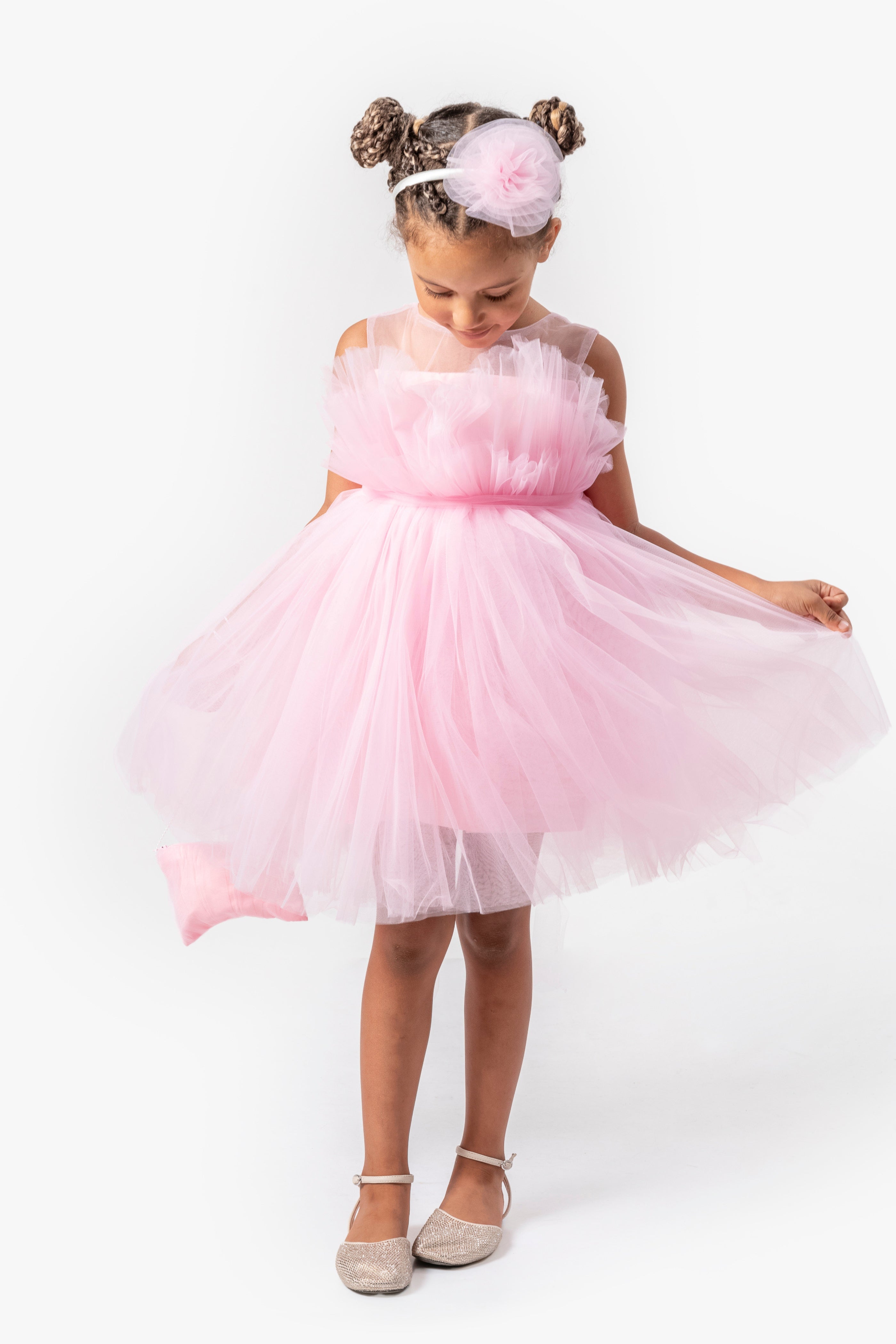 Cerchietto Bambina Rosa Fiore Tulle