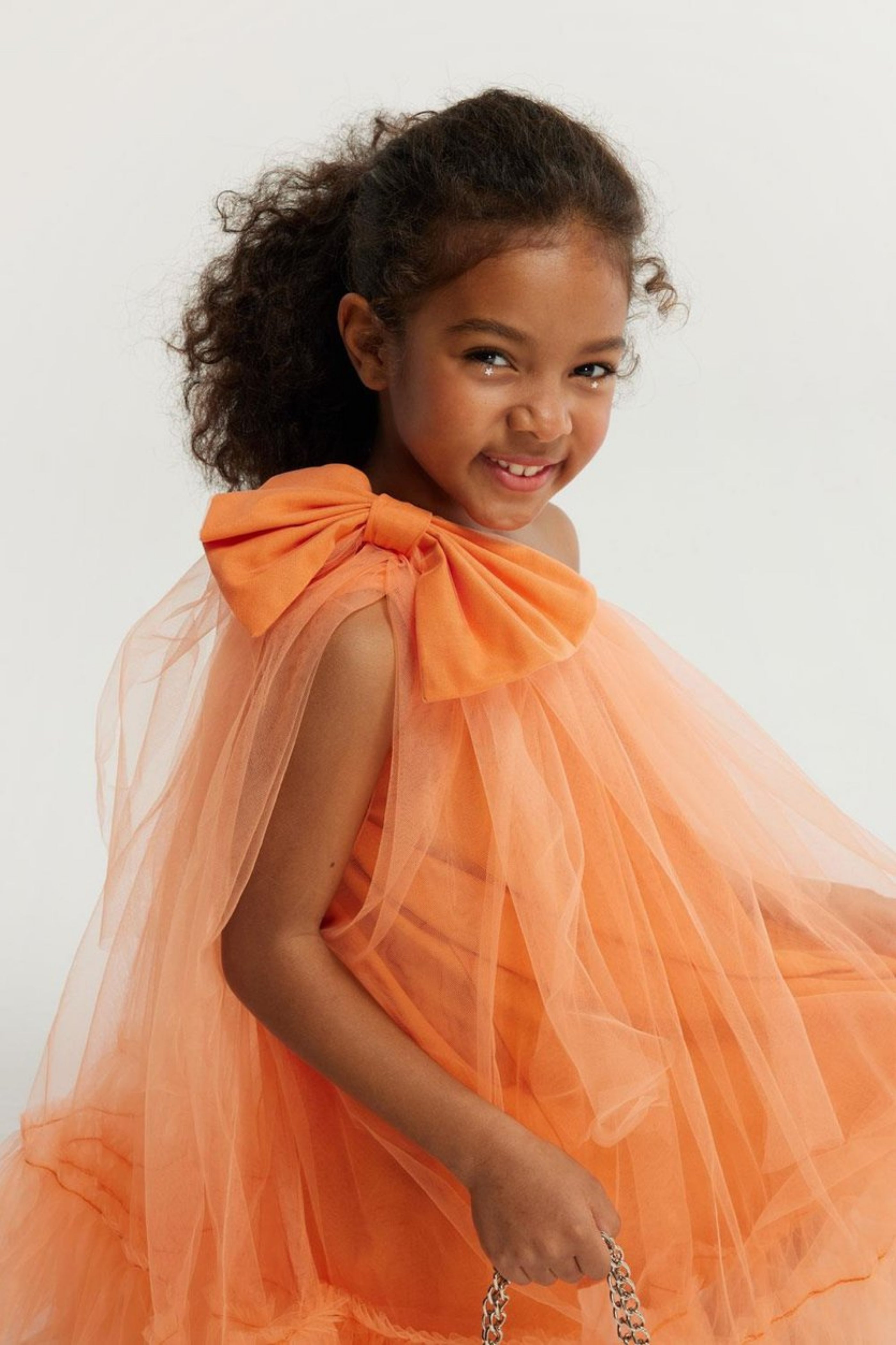 Abito Arancio Bambina Monospalla Tulle