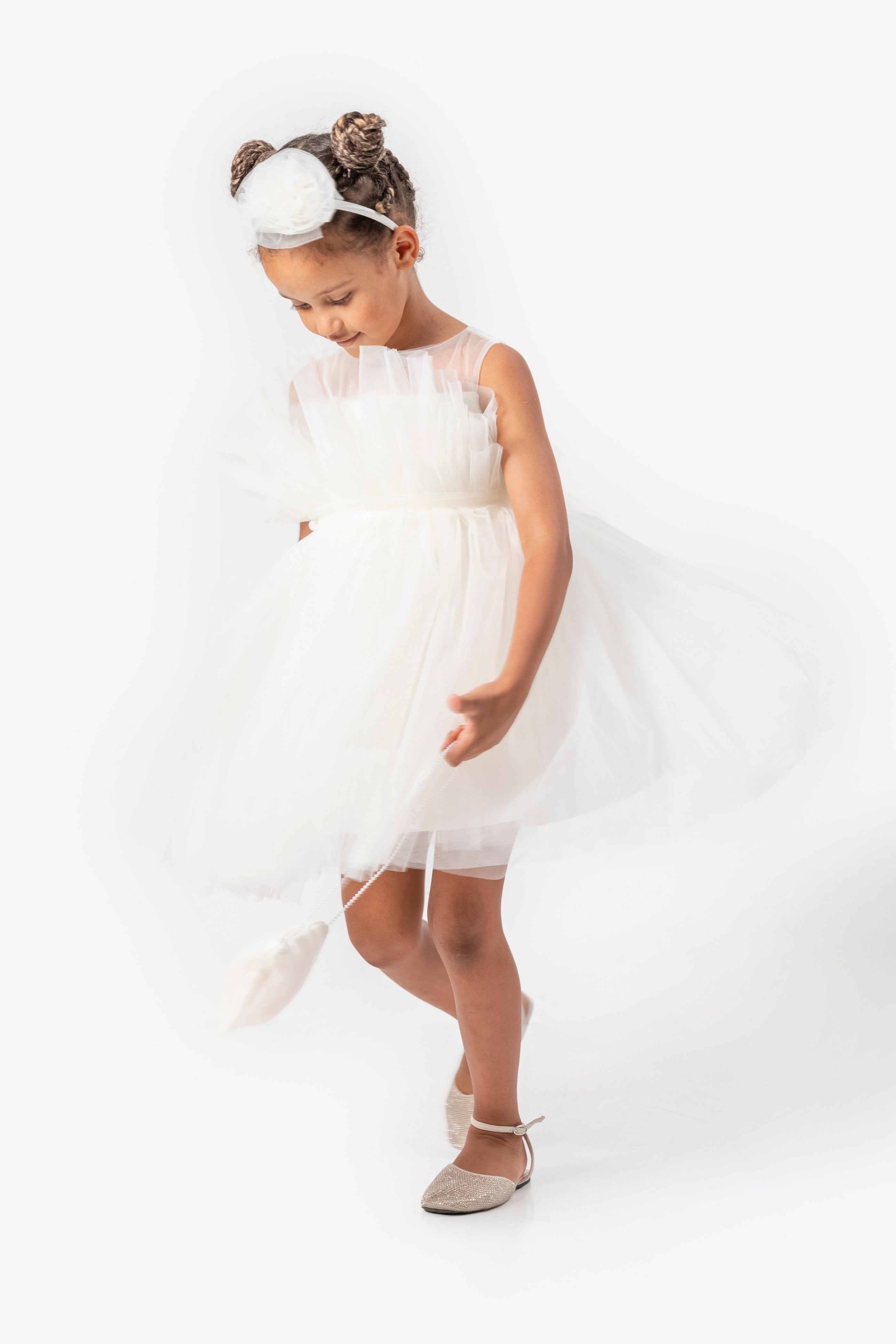 Abito Bianco Bambina Tulle Balloon