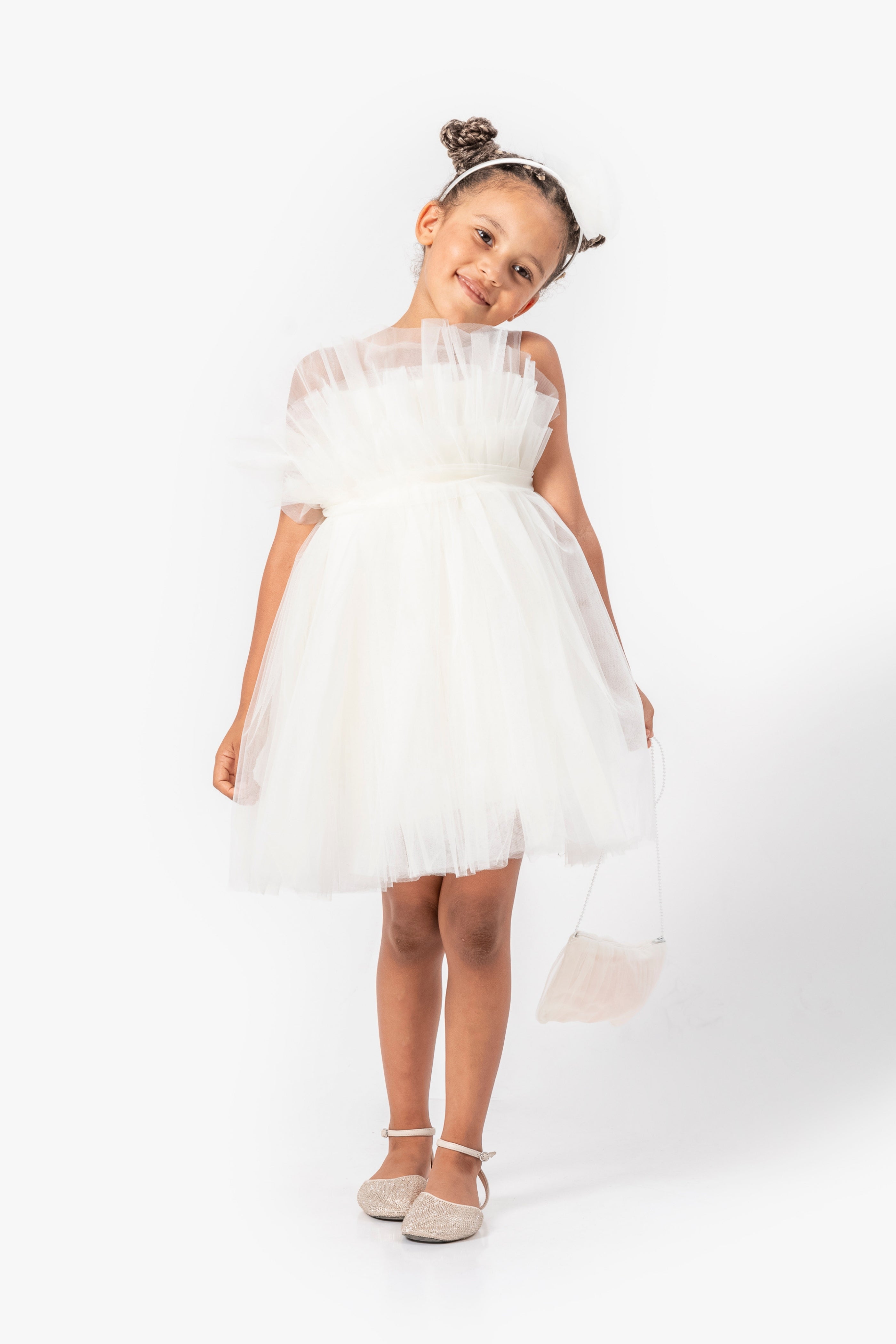 Abito Bianco Bambina Tulle Balloon