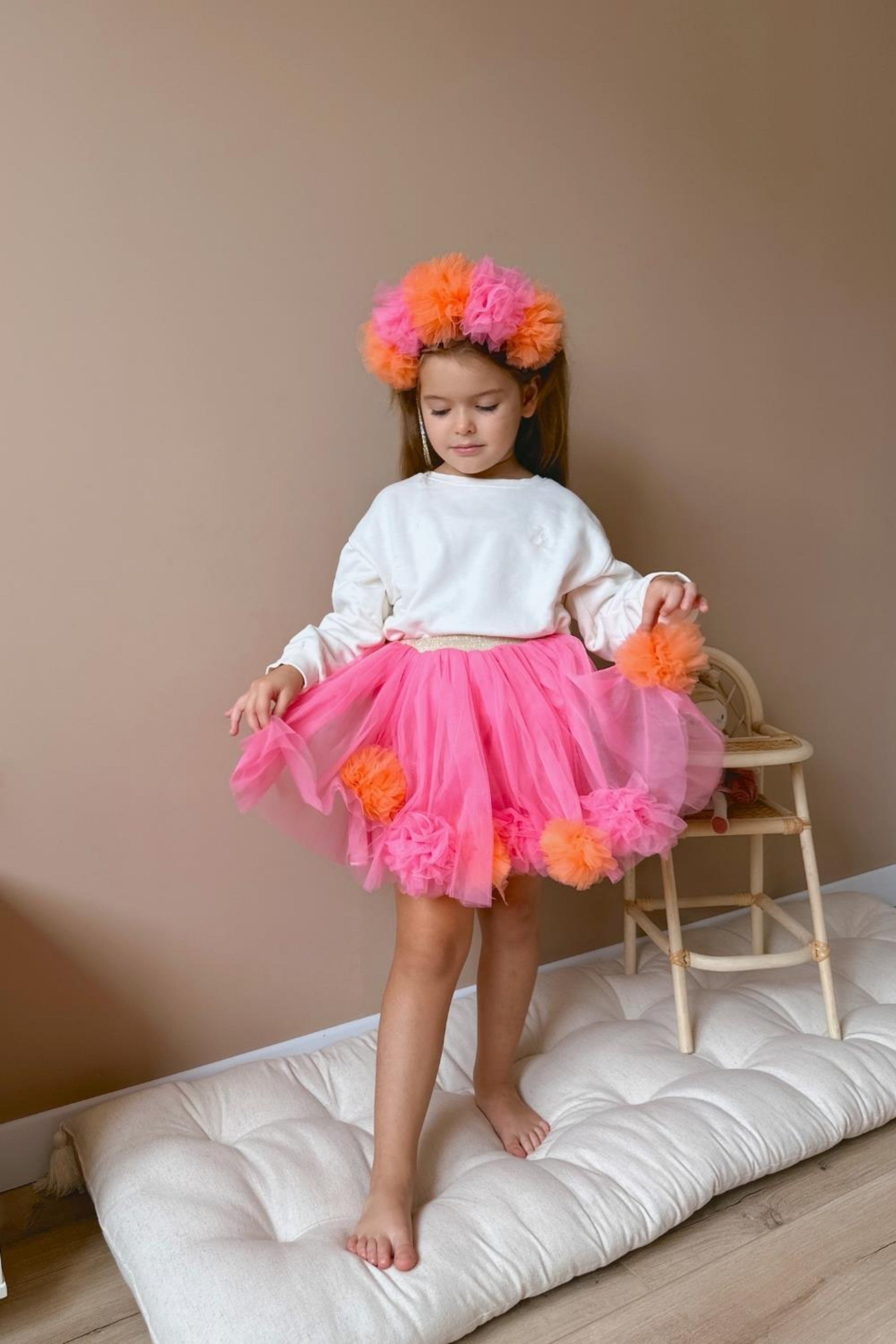 Gonna Fucsia Bambina Pom Pom Tulle