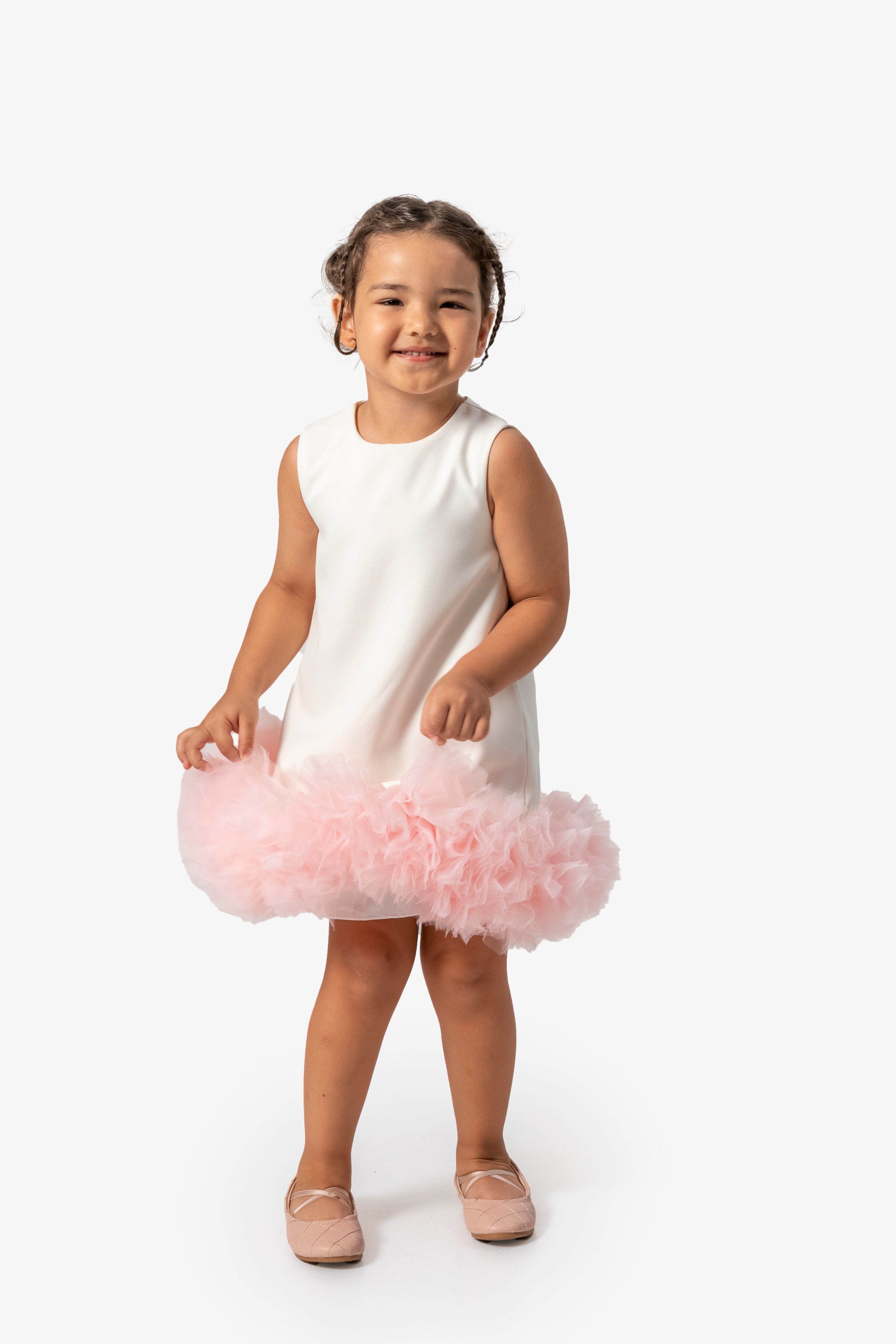 Abito Bianco Bambina Pom Pom Tulle