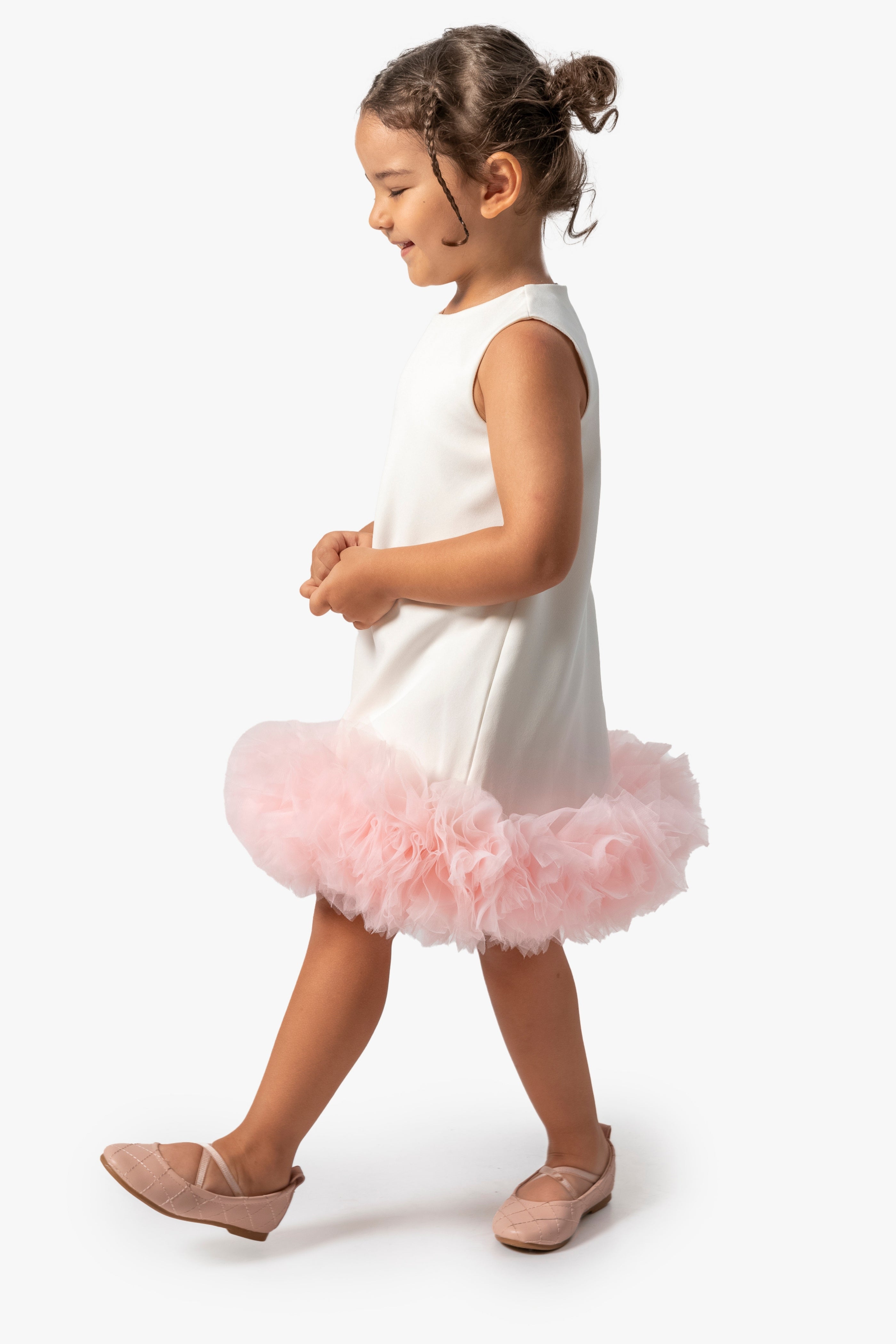 Abito Bianco Bambina Pom Pom Tulle