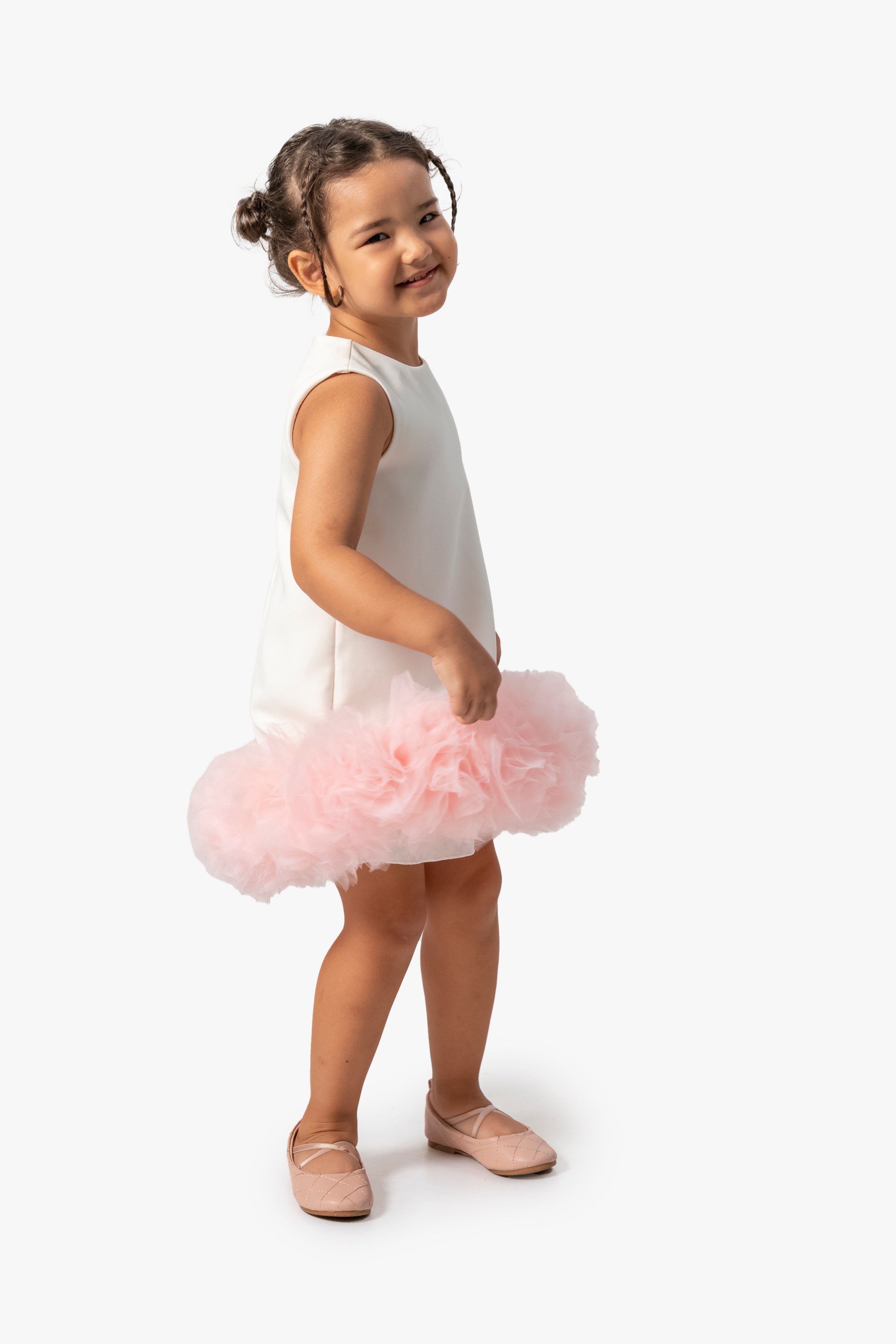 Abito Bianco Bambina Pom Pom Tulle