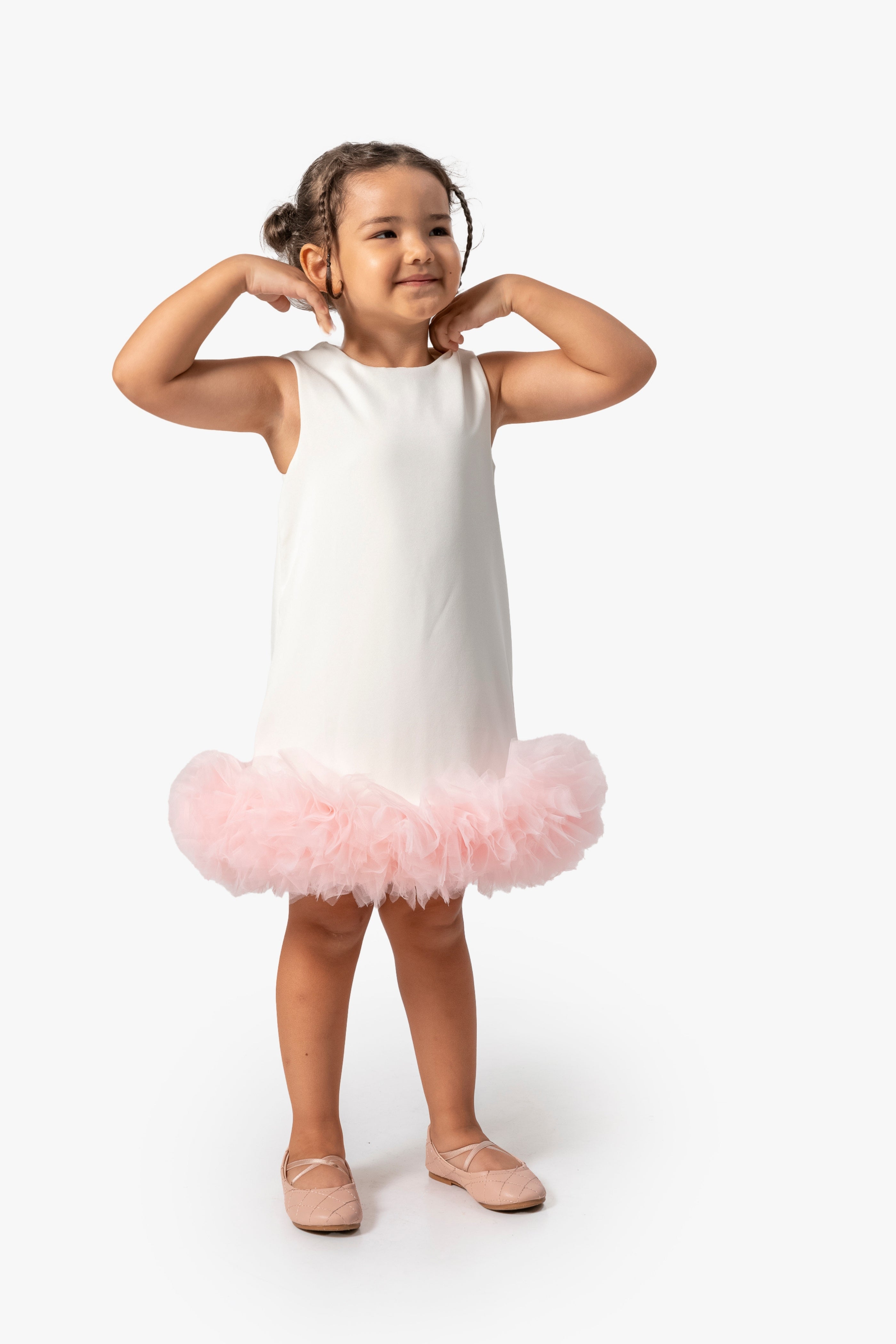 Abito Bianco Bambina Pom Pom Tulle