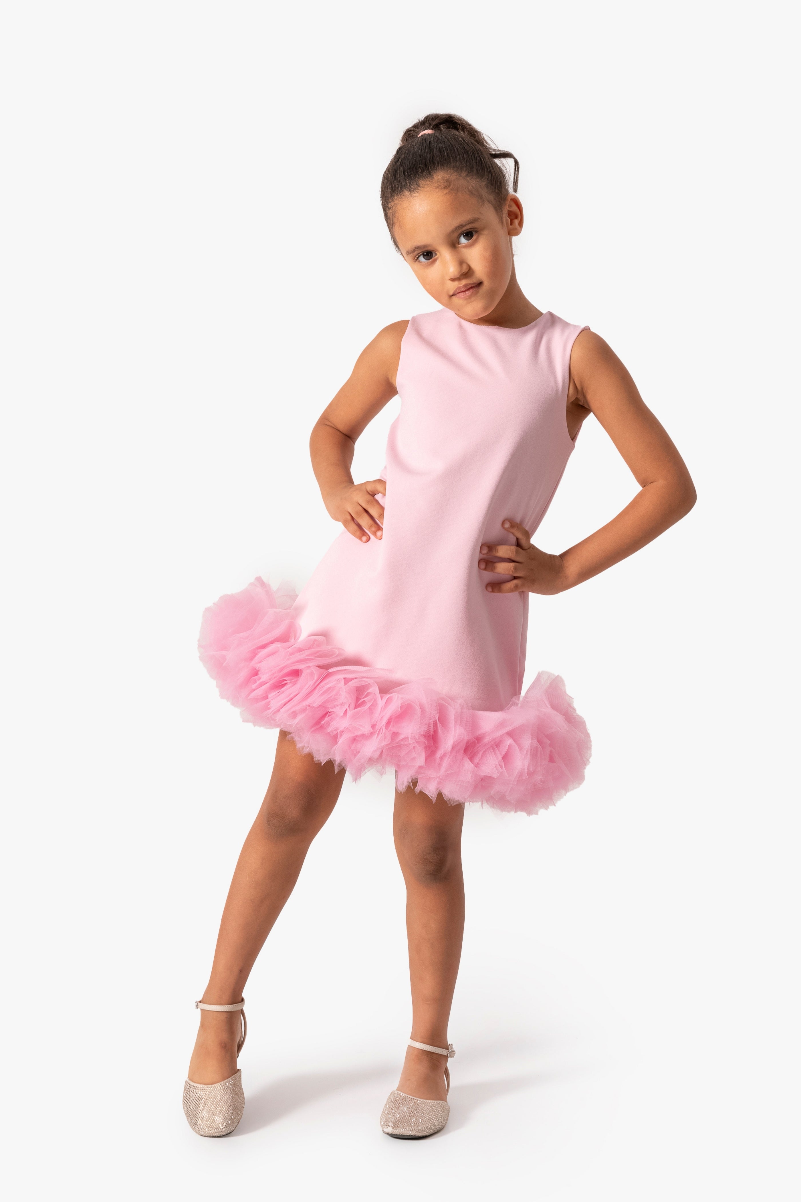 Abito Rosa Bambina Pom Pom Tulle