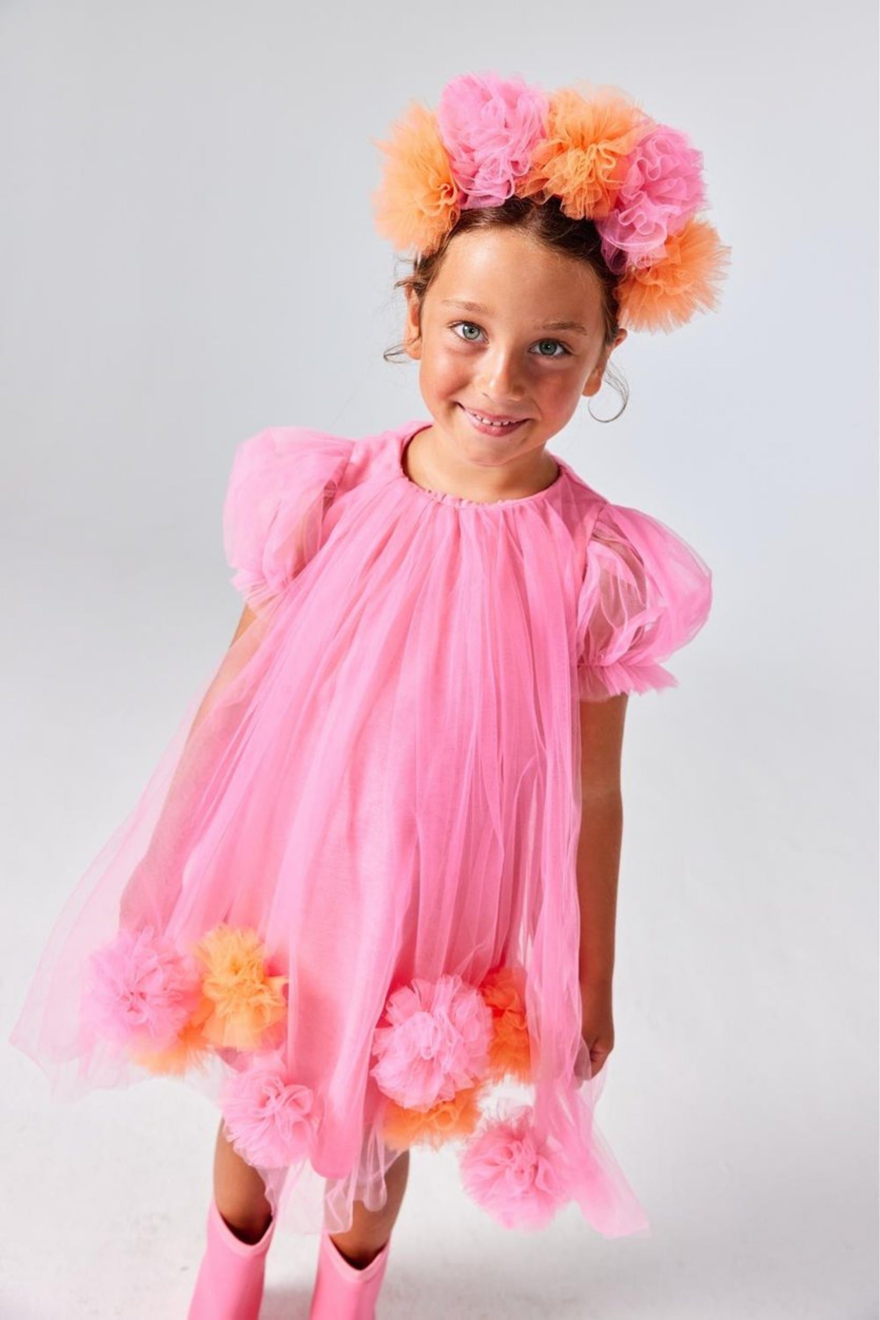 Cerchietto Arancio Bambina Pom Pom Tulle