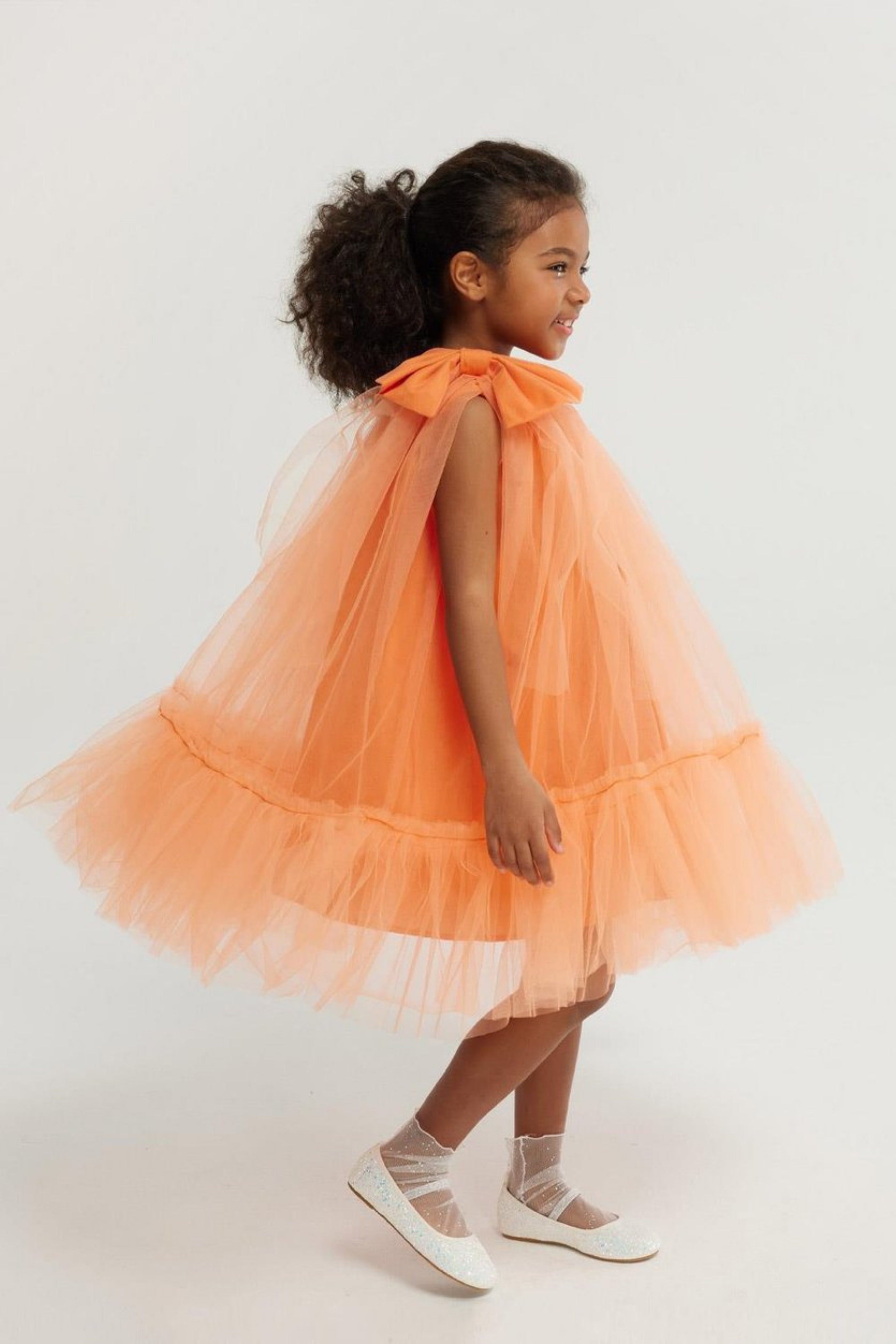 Abito Arancio Bambina Monospalla Tulle