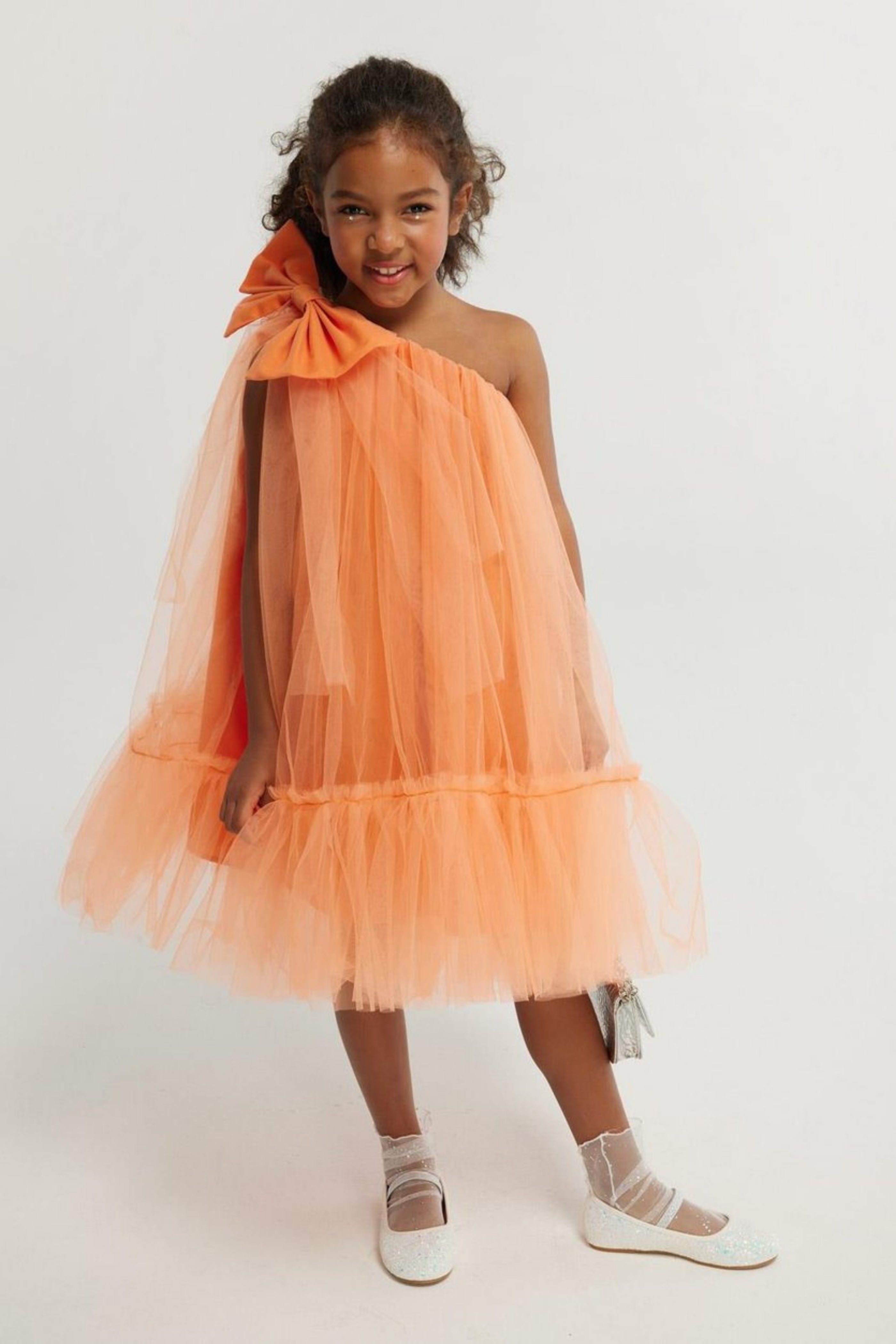 Abito Arancio Bambina Monospalla Tulle