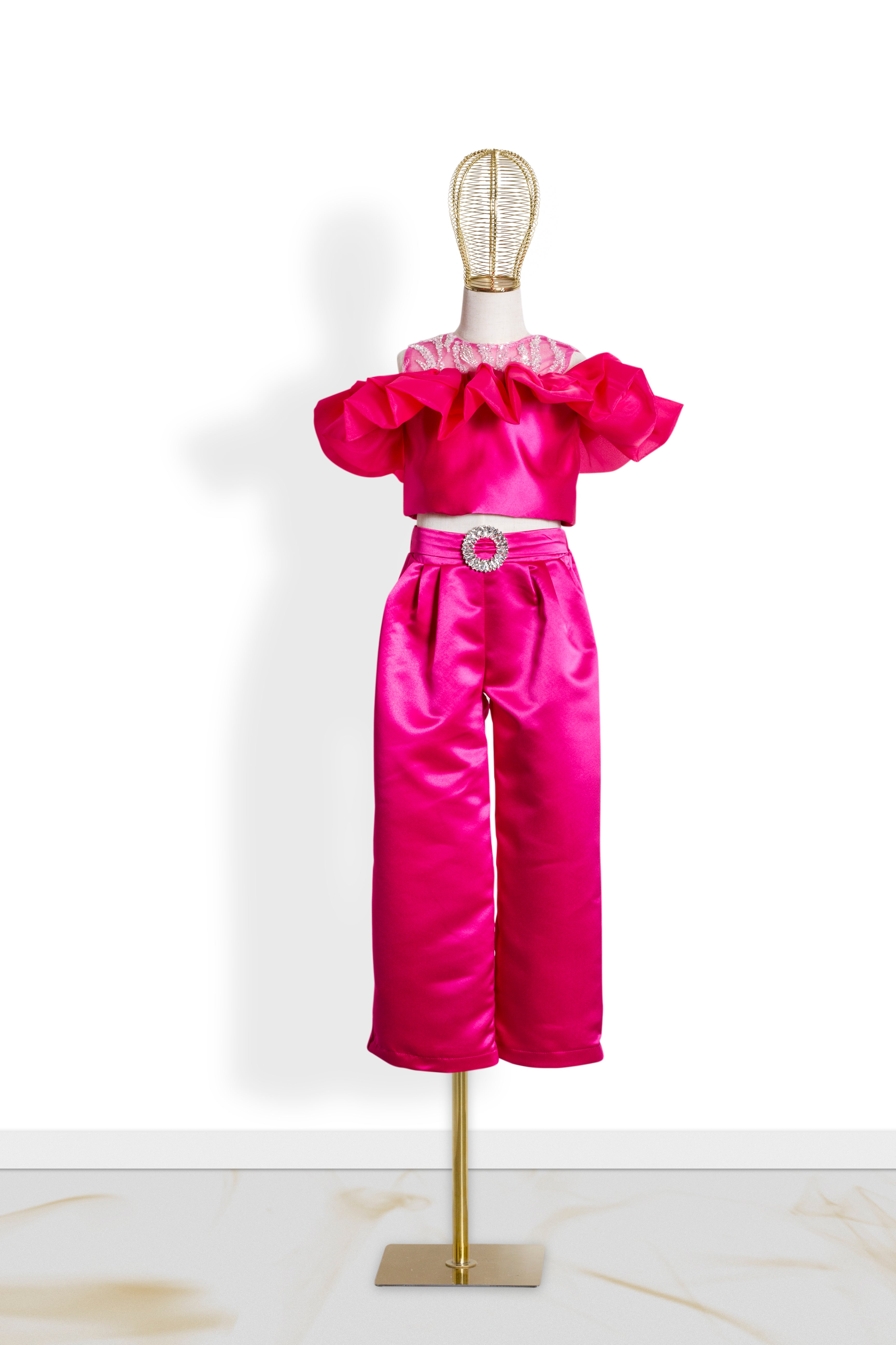 Coordinato Bambina Fucsia Volant Glamour '70